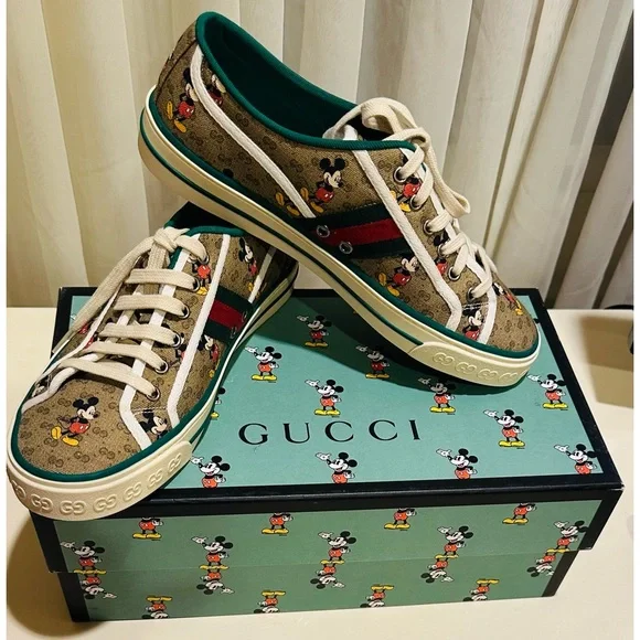 Gucci Disney Mickey Tennis 1977 GG Print Men’s Sneakers Size 9+US / UK 8.5